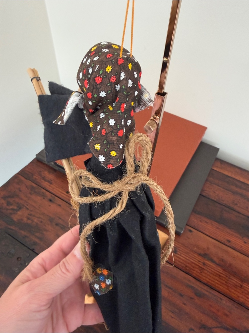Vintage Good Luck Black Fabric Flying Kitchen Witch With Broom. - Picture 6 of 9